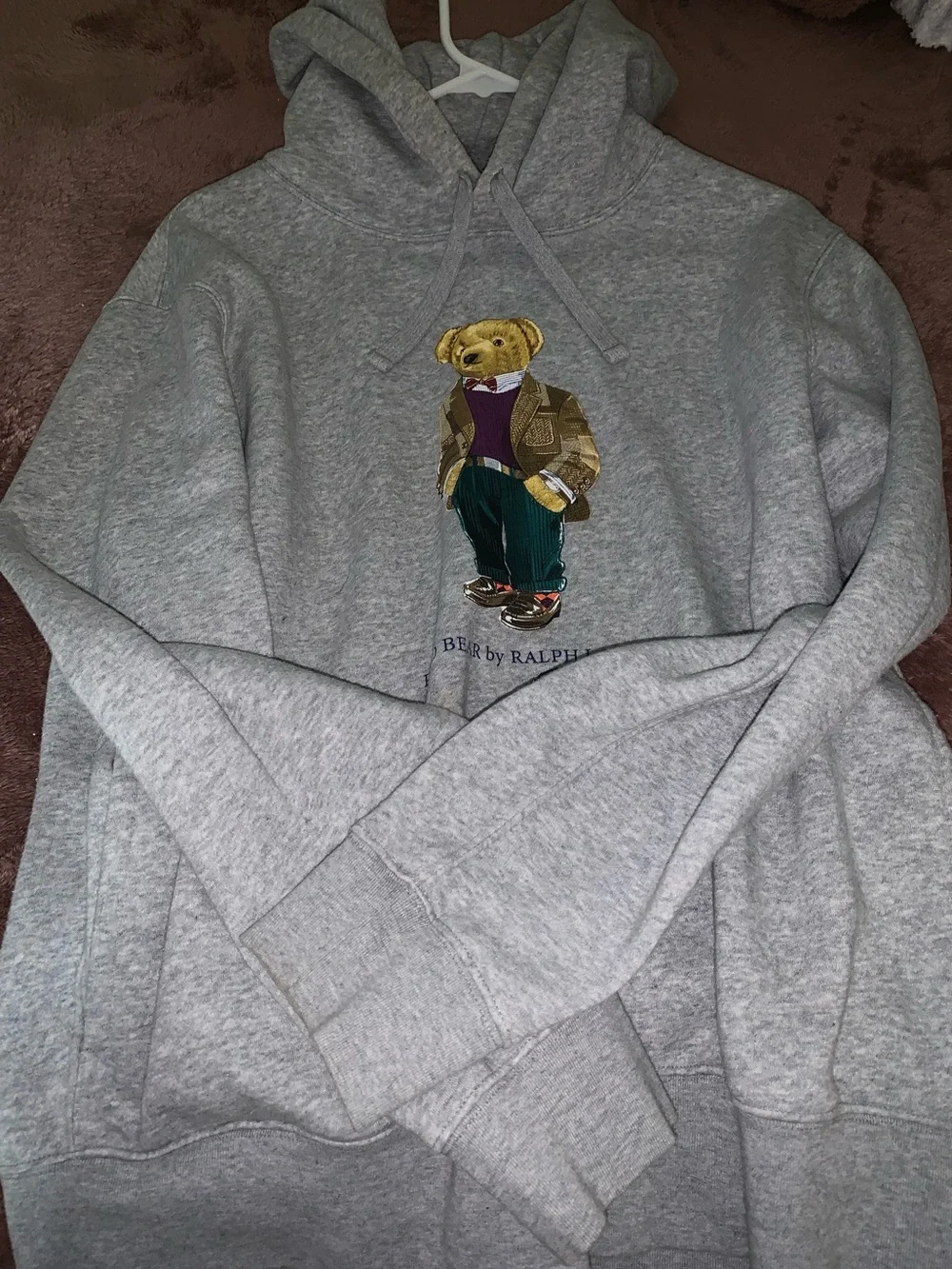 Ralph Lauren Gray Hoodie with Embroidered Polo Bear Motif